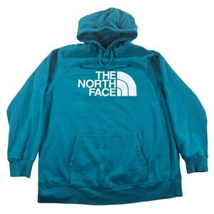 The North Face Womens XL Half Dome Logo Hoodie Teal Blue Pullover Sweatshirt